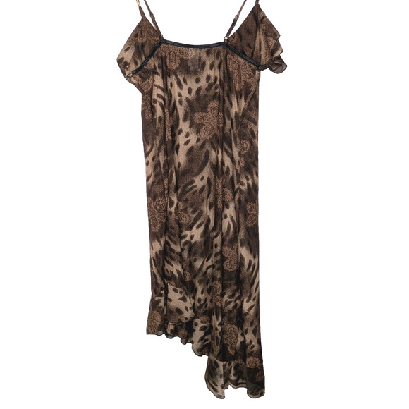 Y2K Sheer Leopard Print Asymmetrical Hem Ruffle Indie Grunge Dress - Picture 3 of 9